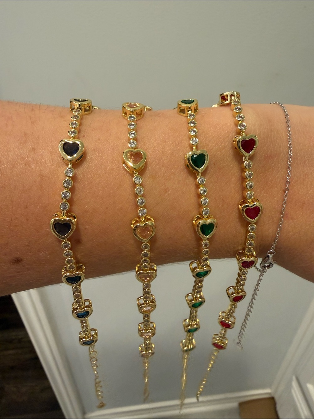 Gold Heart Station Bracelet with Colored Enamel Hearts